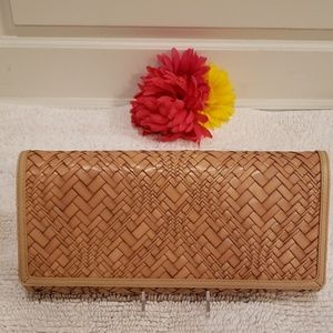 COLE HAAN Natural woven leather clutch